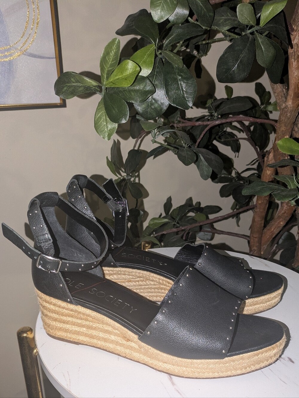 SOLE SOCIETY Black Espadrille Wedge Sandals